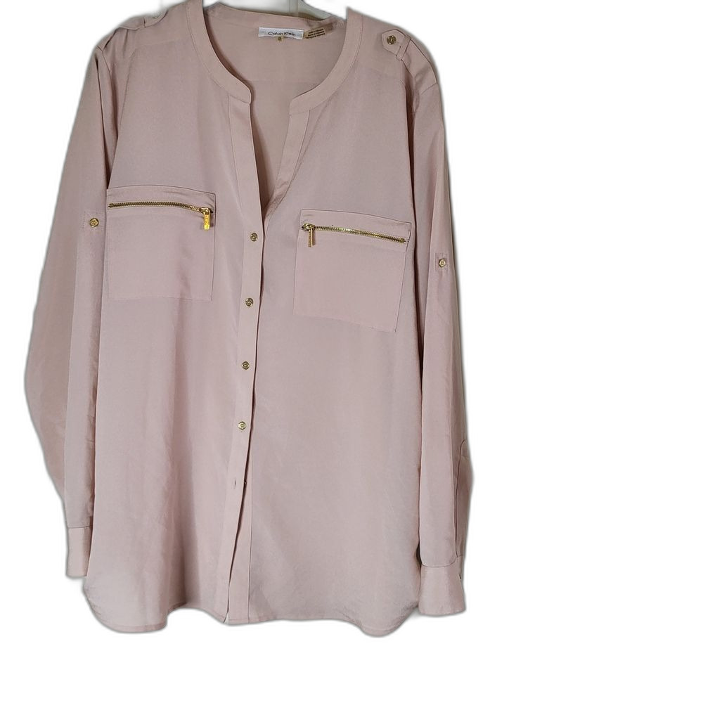 Calvin Klein Chic Pink Blouse with Gold Zipper Details - XL